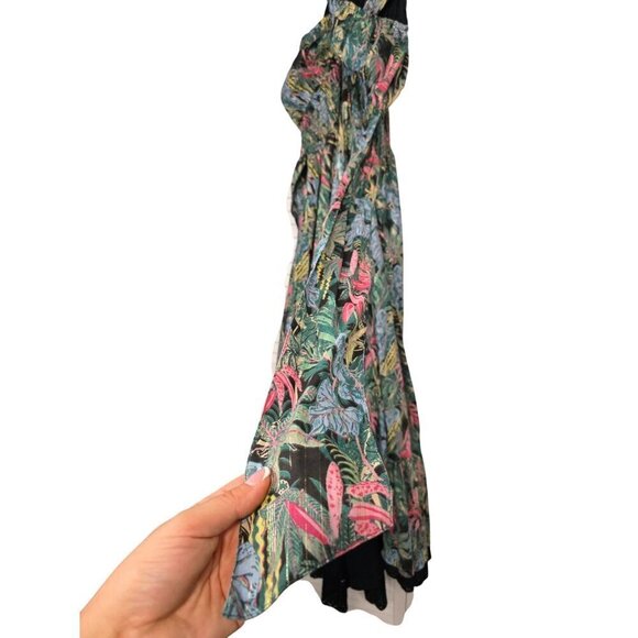 Tropical Print Maxi Dress With Crisscross Straps & Black Lace Trim By Barok - Picture 12 of 15